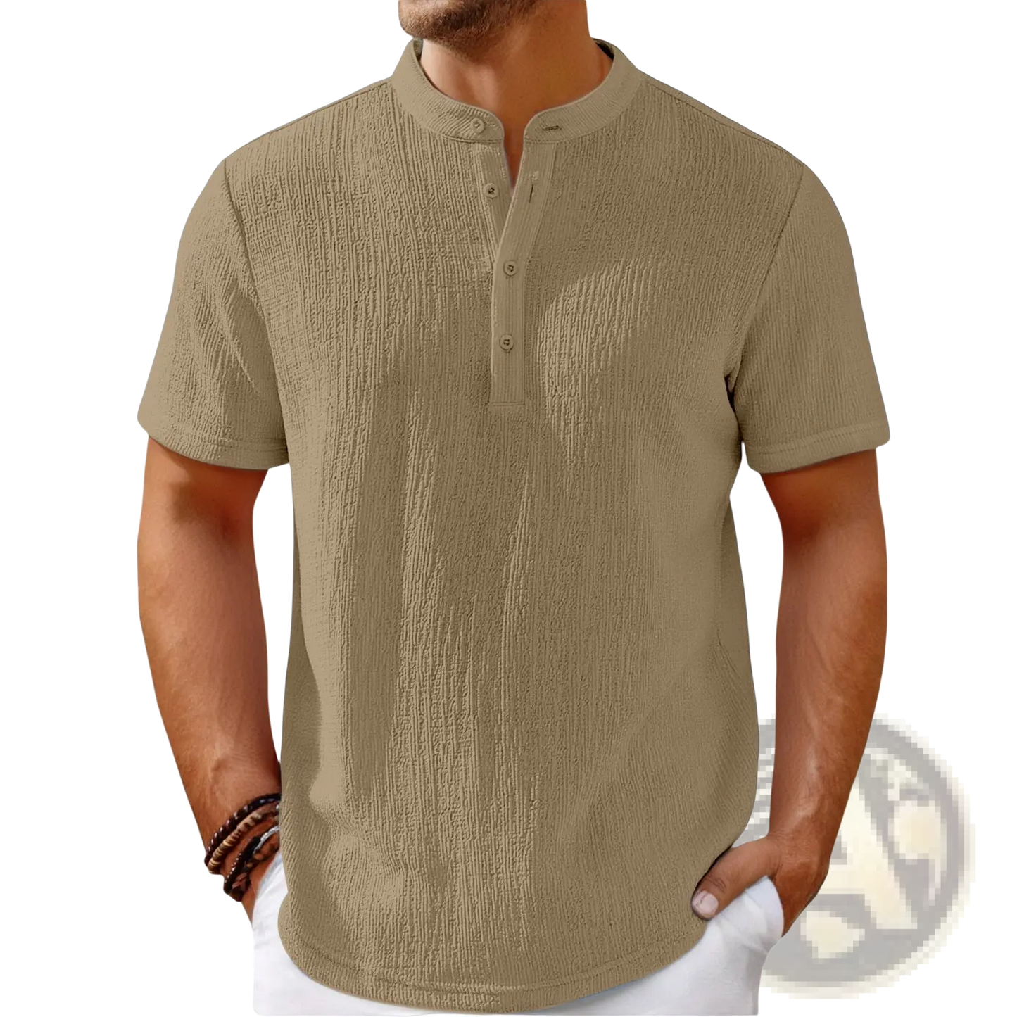 Men's Retro Textured Cotton Linen Henley Shirt