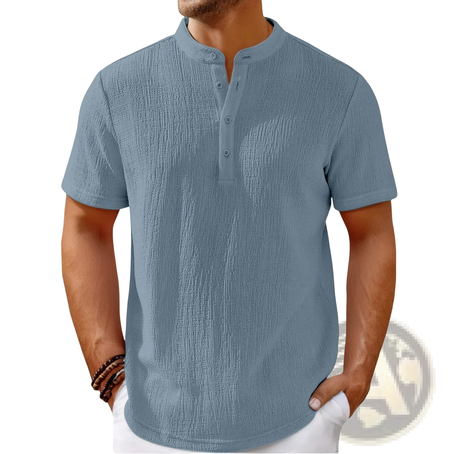 Men's Retro Textured Cotton Linen Henley Shirt