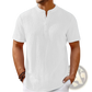 Men's Retro Textured Cotton Linen Henley Shirt