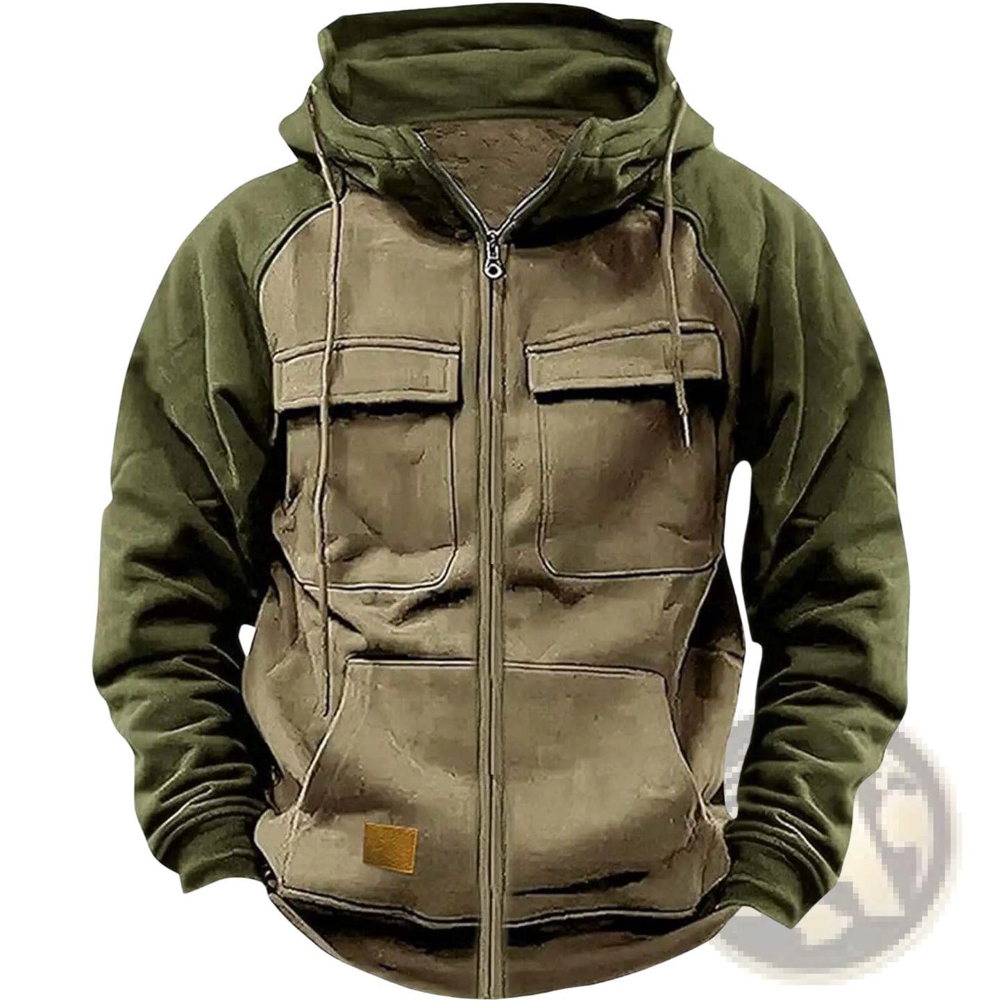 Men's Retro Velvet Lined Multi Pocket Zip Hoodie