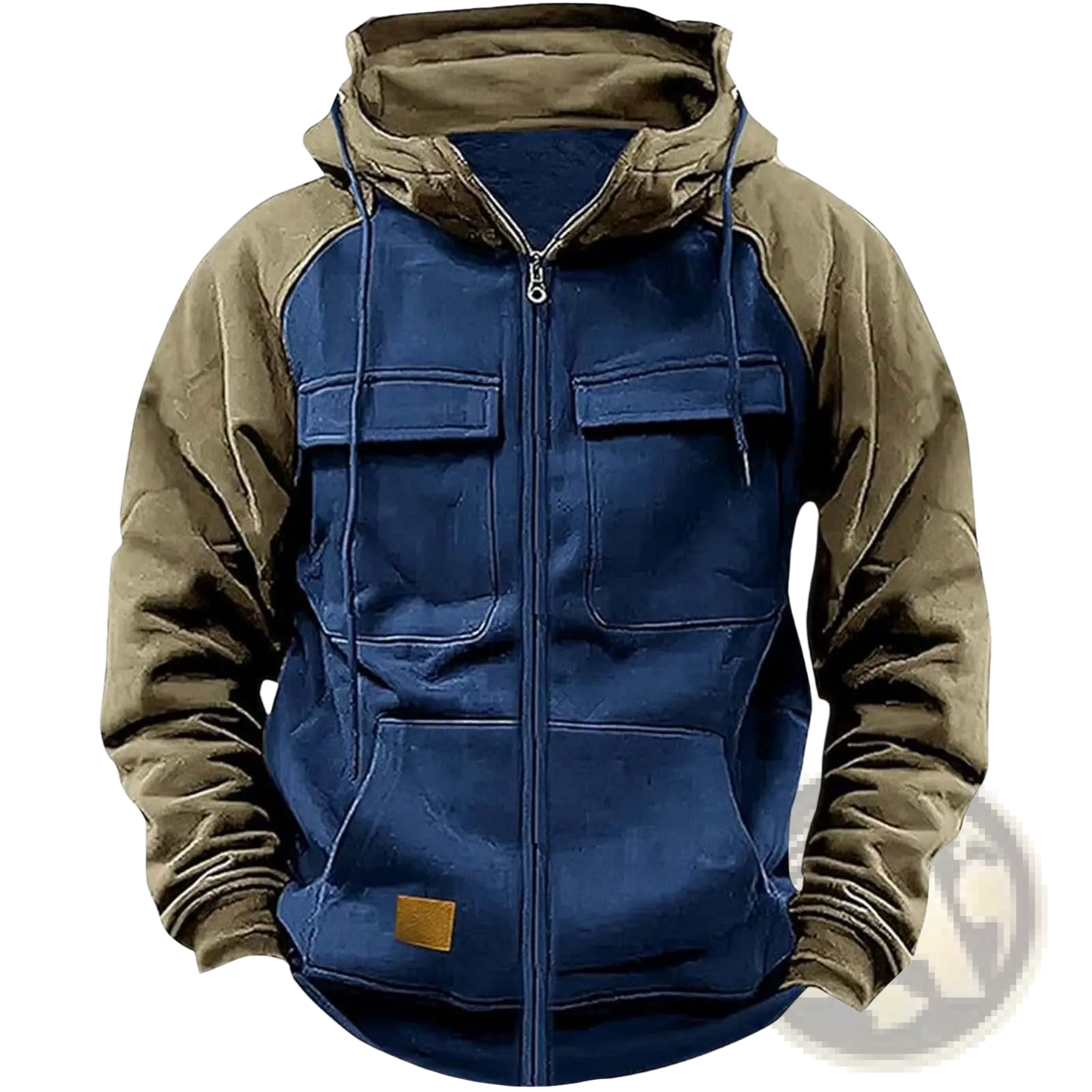 Men's Retro Velvet Lined Multi Pocket Zip Hoodie