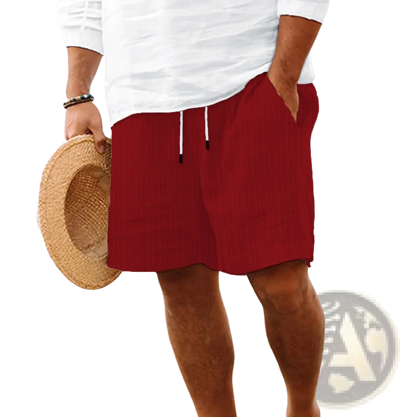 Men's Ribbed Bamboo Linen Summer Drawstring Shorts
