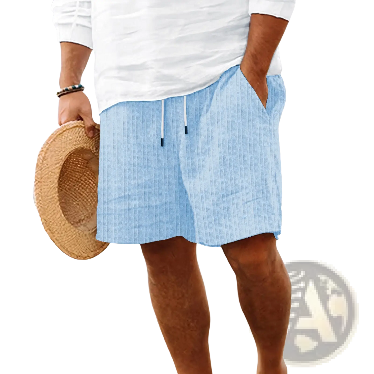 Men's Ribbed Bamboo Linen Summer Drawstring Shorts