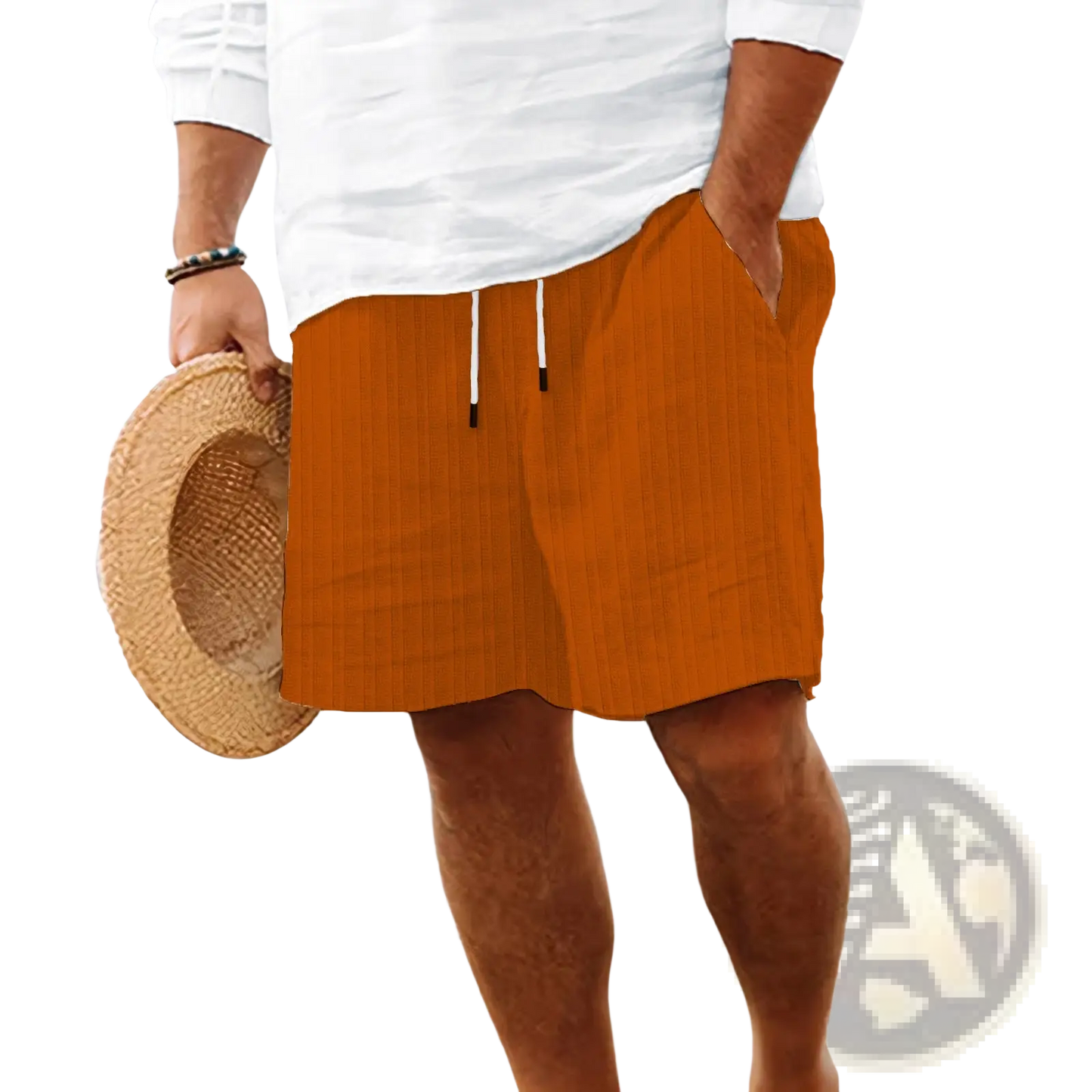 Men's Ribbed Bamboo Linen Summer Drawstring Shorts