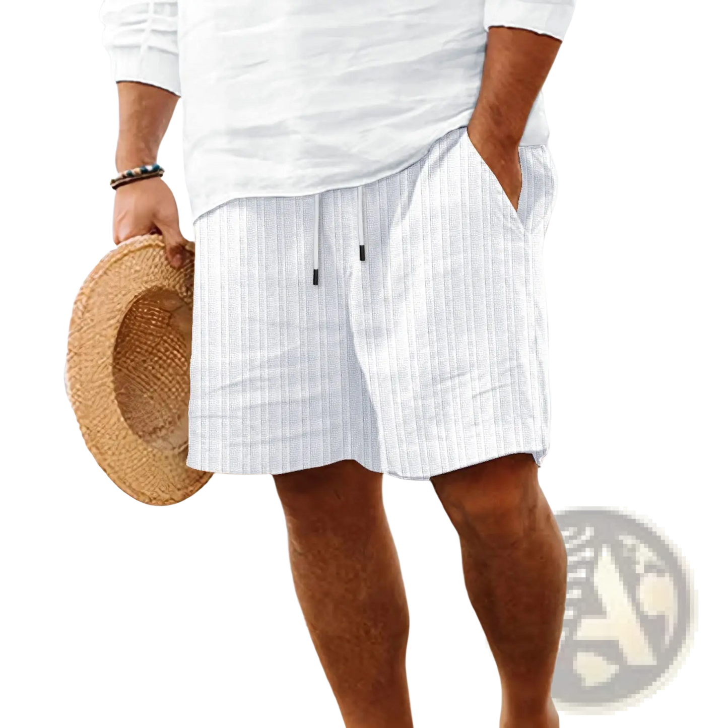 Men's Ribbed Bamboo Linen Summer Drawstring Shorts