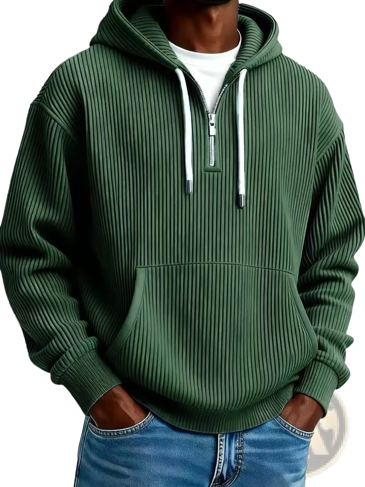 Men's Ribbed Corduroy Half Zip Pullover Hoodie