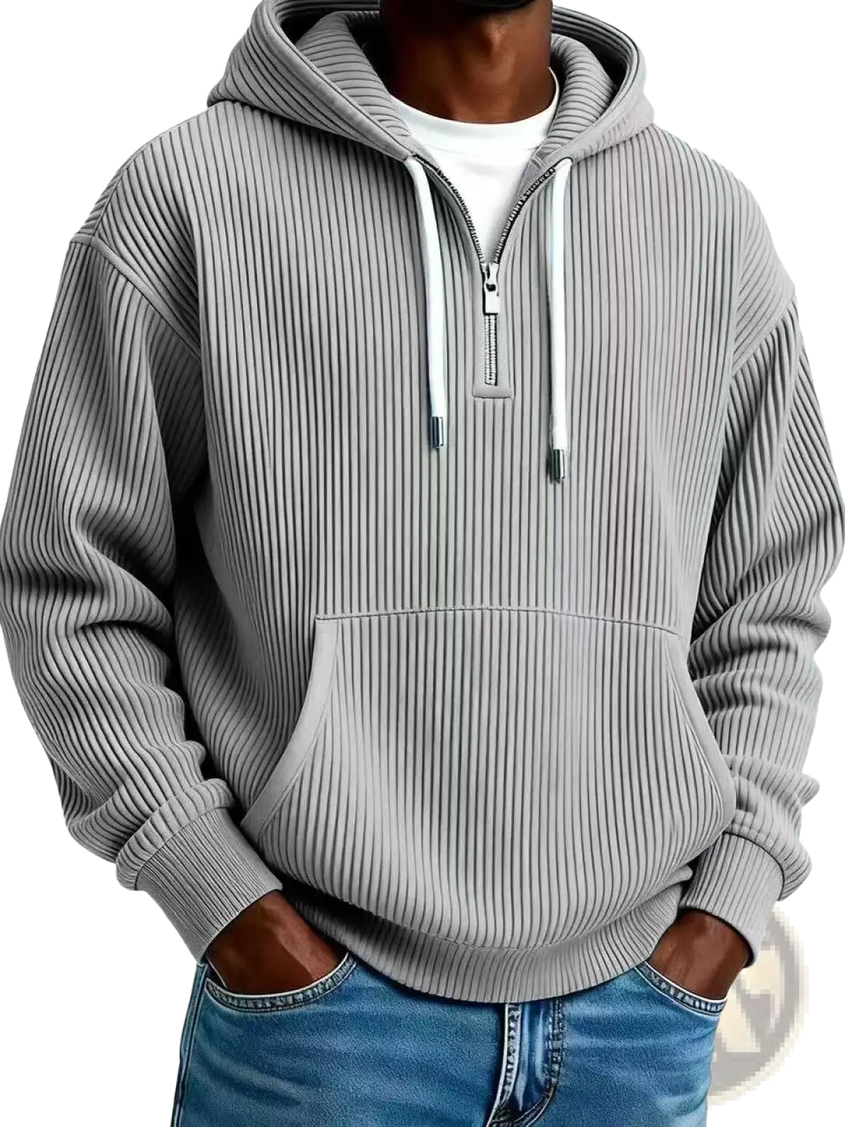Men's Ribbed Corduroy Half Zip Pullover Hoodie