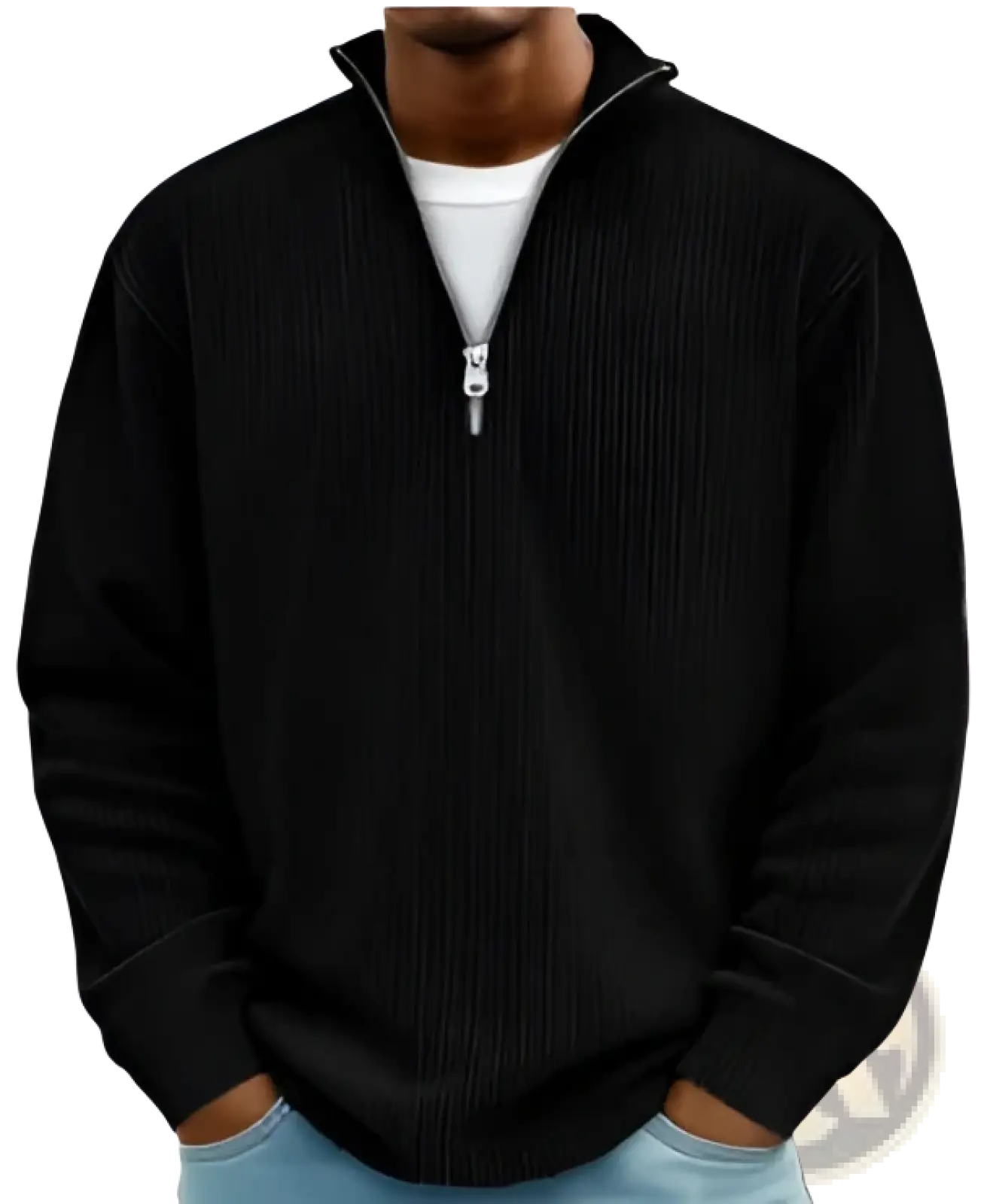 Men's Ribbed Knit Half Zip Corduroy Polo Sweatshirt