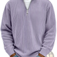 Men's Ribbed Knit Half Zip Corduroy Polo Sweatshirt