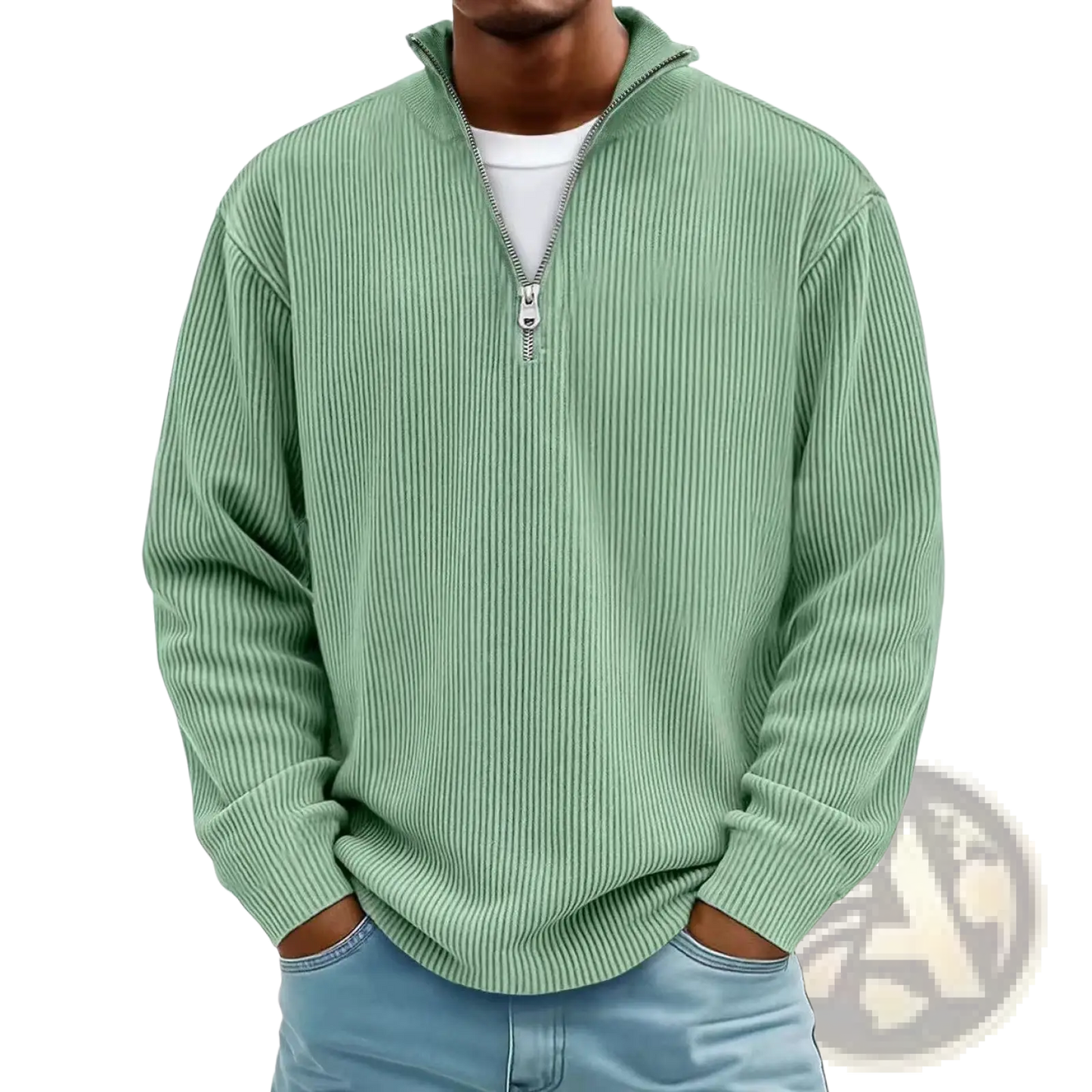 Men's Ribbed Knit Half Zip Corduroy Polo Sweatshirt