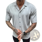 Men's Ribbed Knit Short Sleeve Button Up Shirt