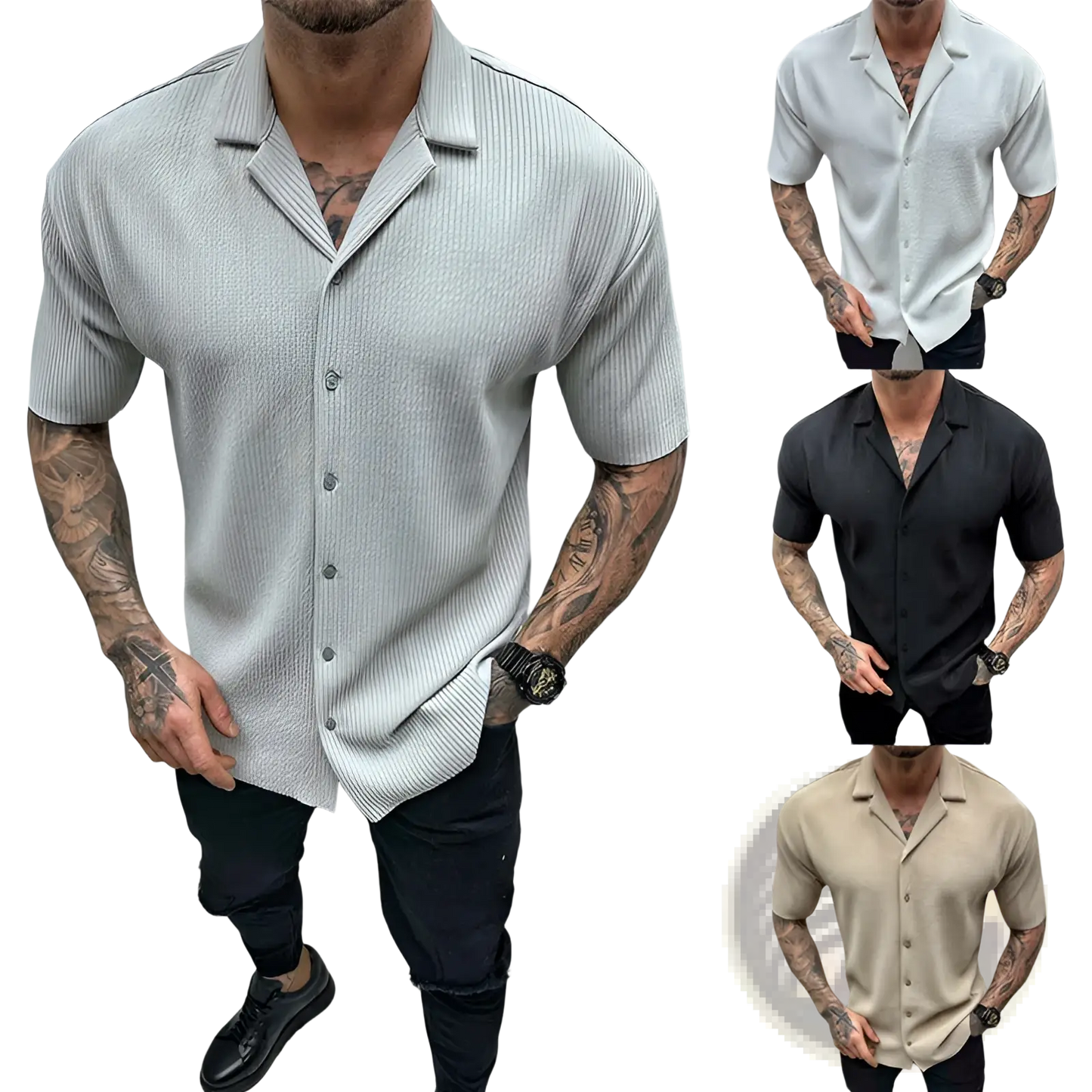 Men's Ribbed Knit Short Sleeve Button Up Shirt