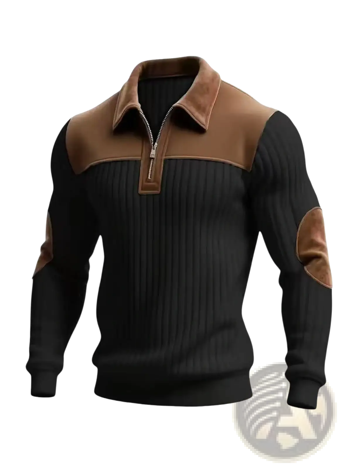 Men's Ribbed Patchwork Half Zip Knit Sweater