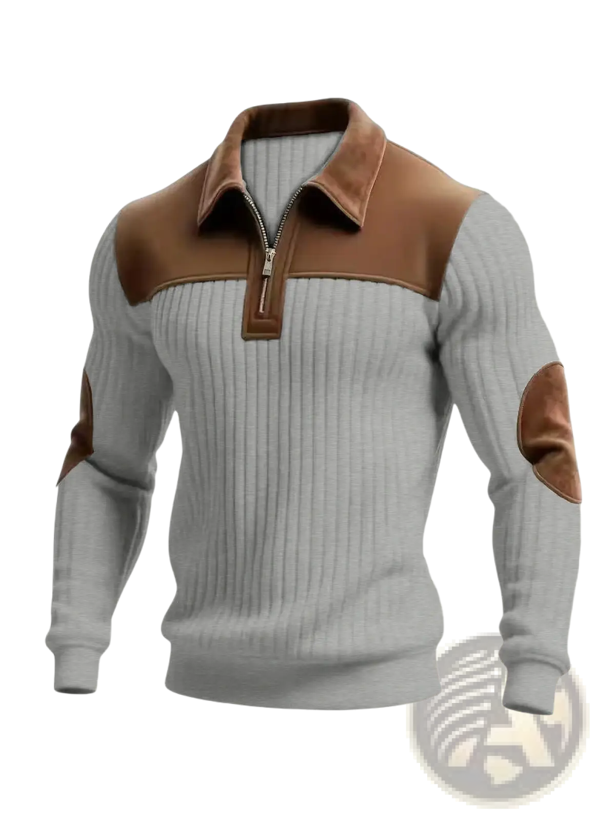 Men's Ribbed Patchwork Half Zip Knit Sweater