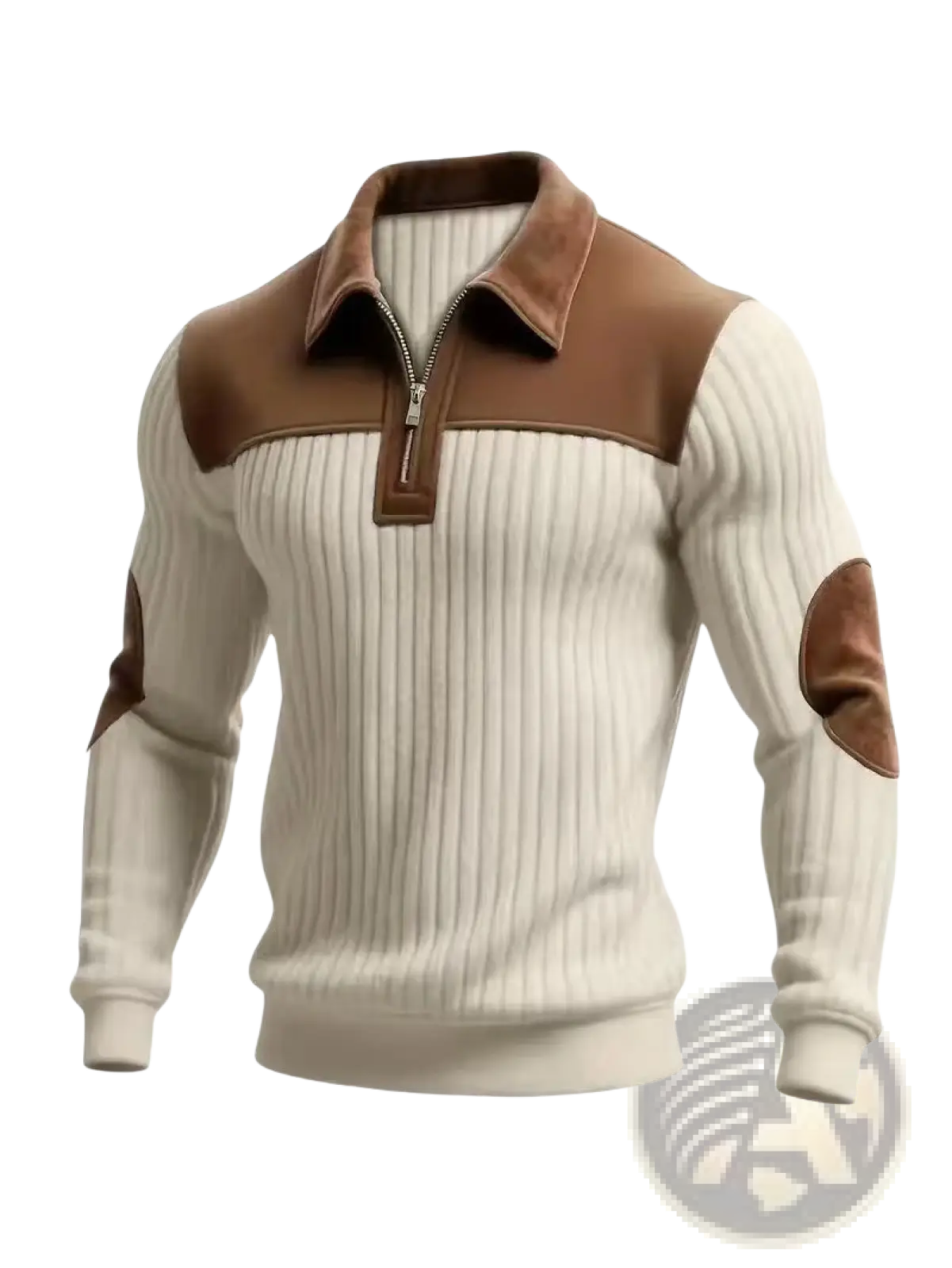Men's Ribbed Patchwork Half Zip Knit Sweater