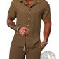 Men's Ribbed Short Sleeve Shirt and Shorts Beach Set