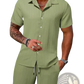 Men's Ribbed Short Sleeve Shirt and Shorts Beach Set