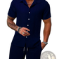 Men's Ribbed Short Sleeve Shirt and Shorts Beach Set