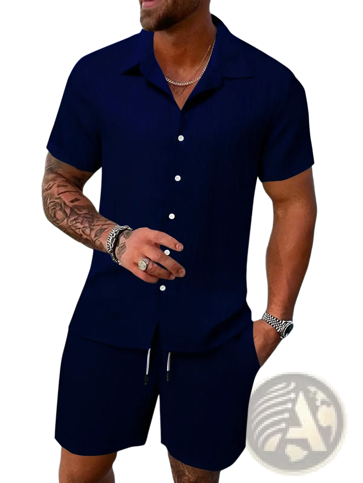 Men's Ribbed Short Sleeve Shirt and Shorts Beach Set