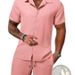 Men's Ribbed Short Sleeve Shirt and Shorts Beach Set