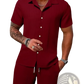 Men's Ribbed Short Sleeve Shirt and Shorts Beach Set