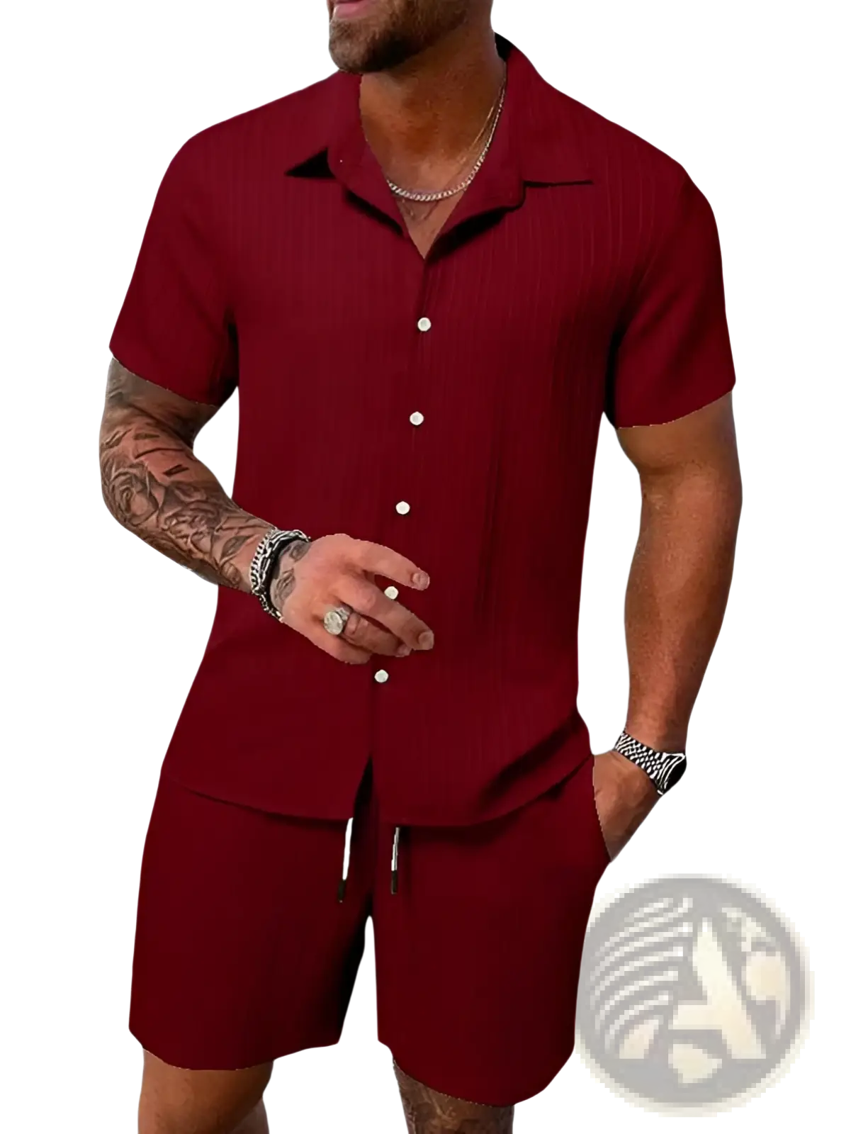 Men's Ribbed Short Sleeve Shirt and Shorts Beach Set