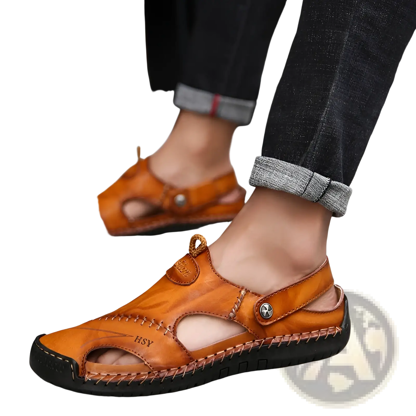 Men's Roman Leather Sandals with Rubber Sole