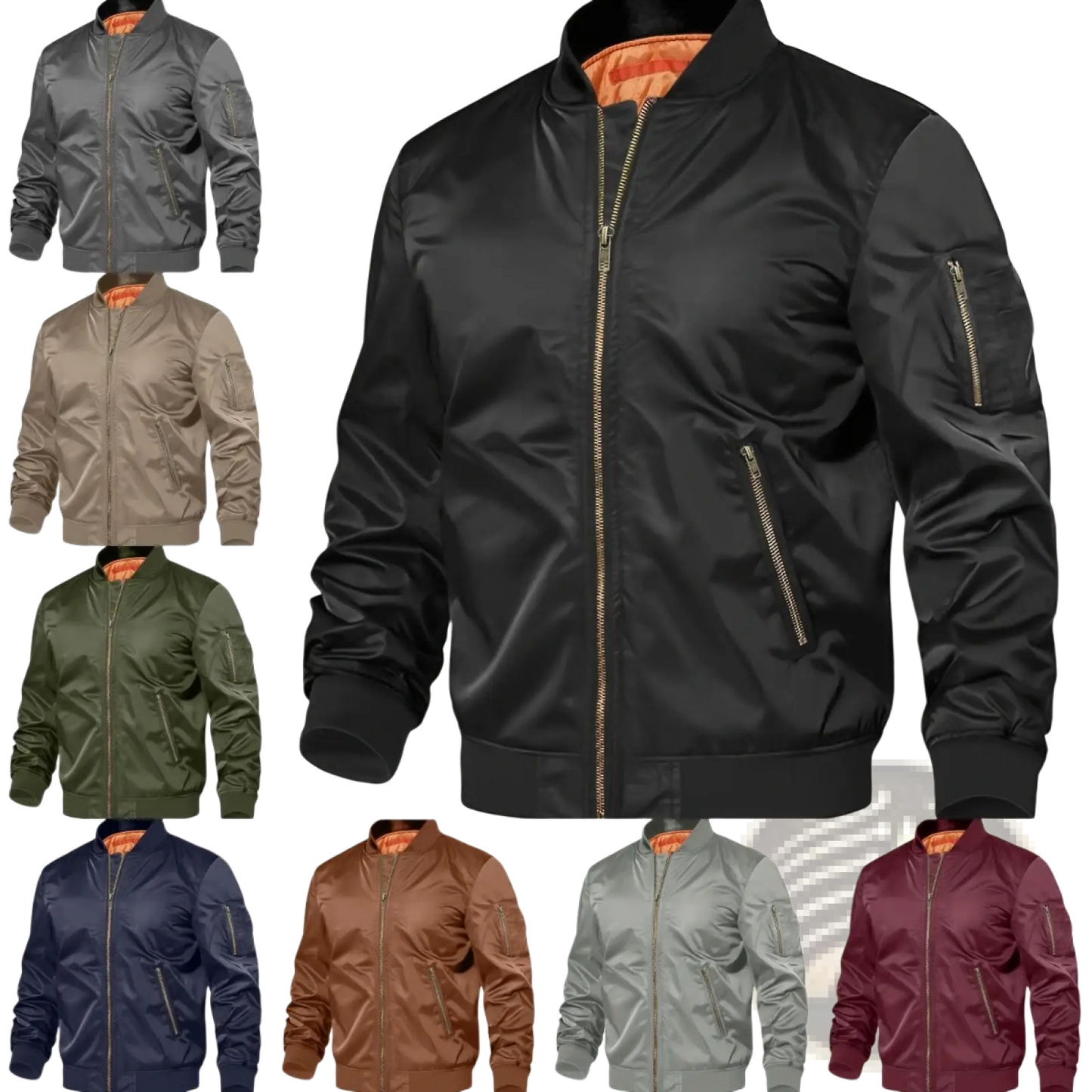 Men's Satin Bomber Jacket with Contrast Lining