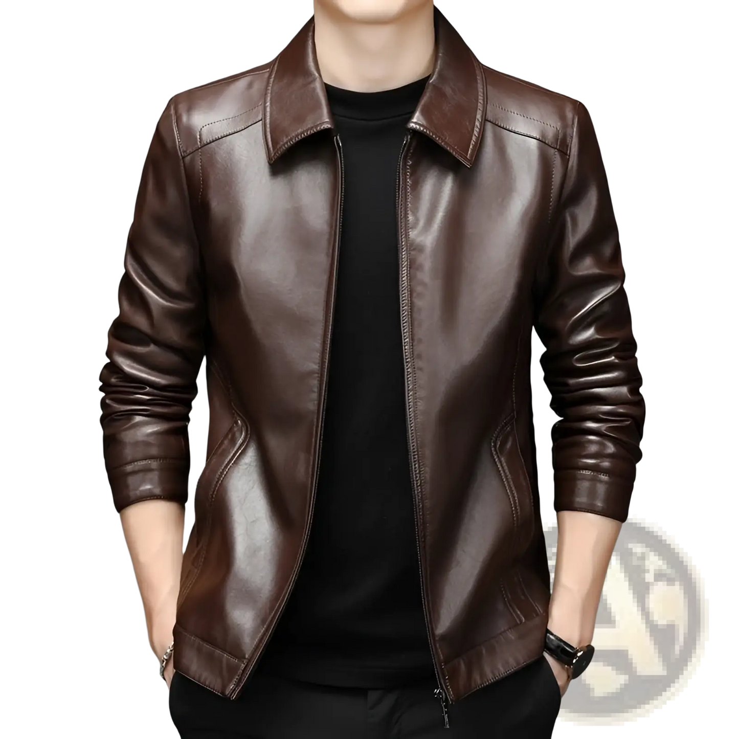 Men's Sheepskin Leather Jacket Thin Fleece Lining