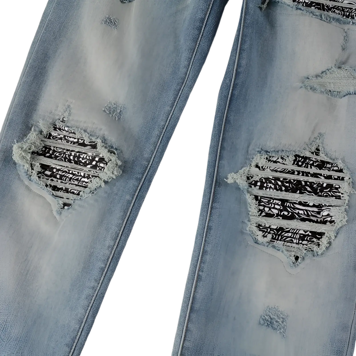 Men's Slim Fit Bandana Patch Light Wash Distressed Jeans