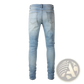 Men's Slim Fit Bandana Patch Light Wash Distressed Jeans