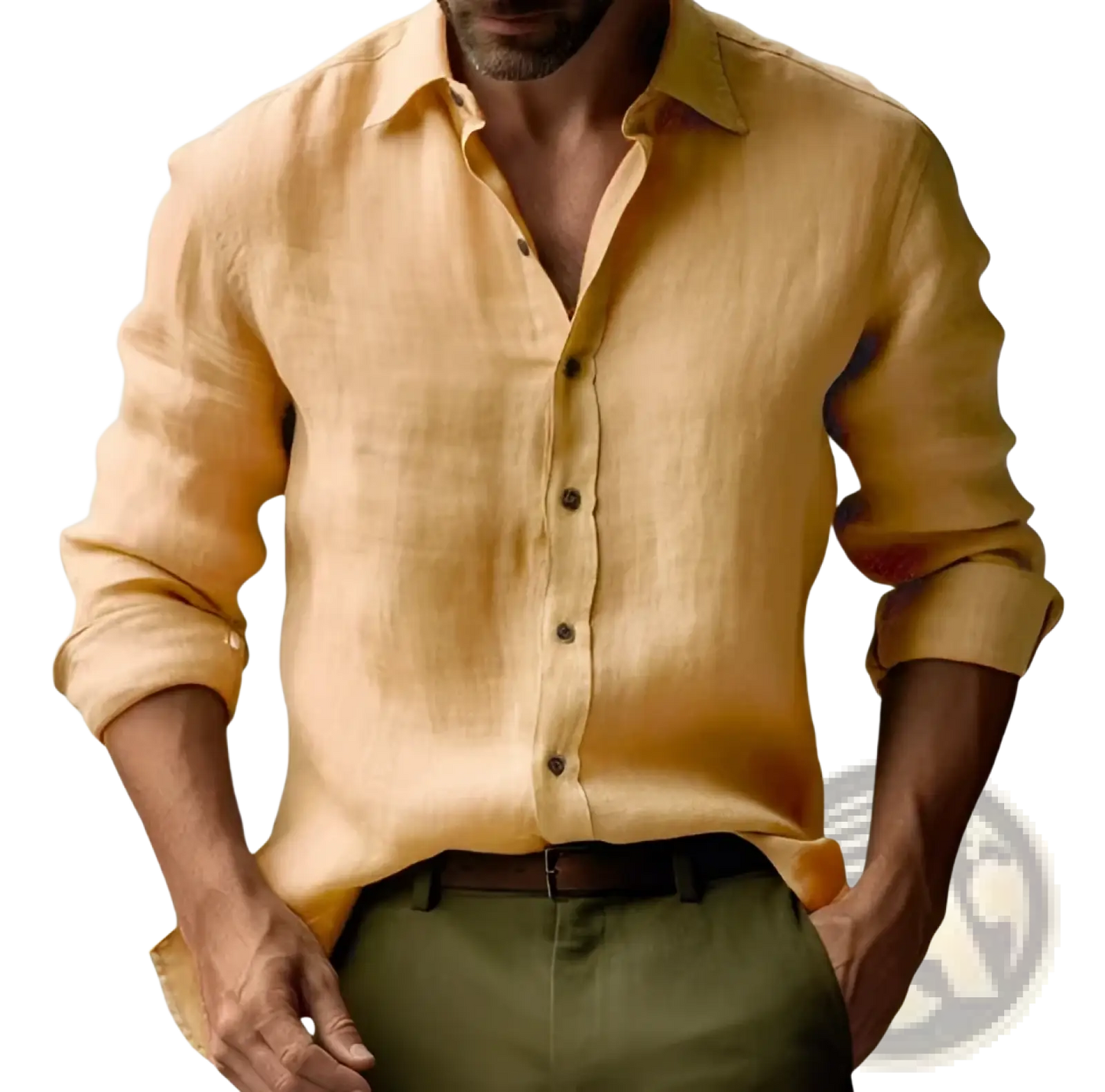 Men's Slim Fit Digital Print Linen Blend Casual Shirt
