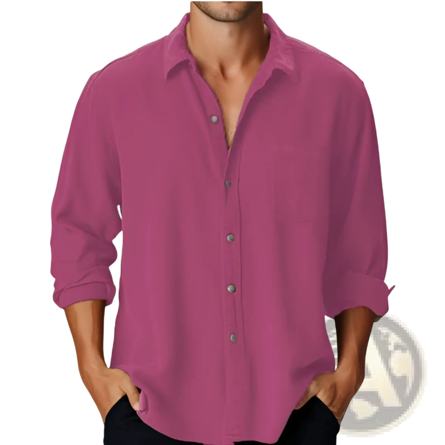 Men's Slim Fit Digital Print Linen Blend Casual Shirt