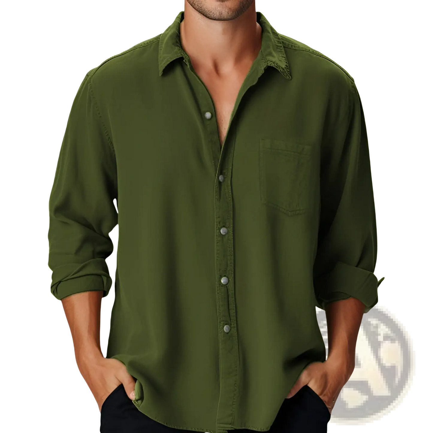 Men's Slim Fit Digital Print Linen Blend Casual Shirt
