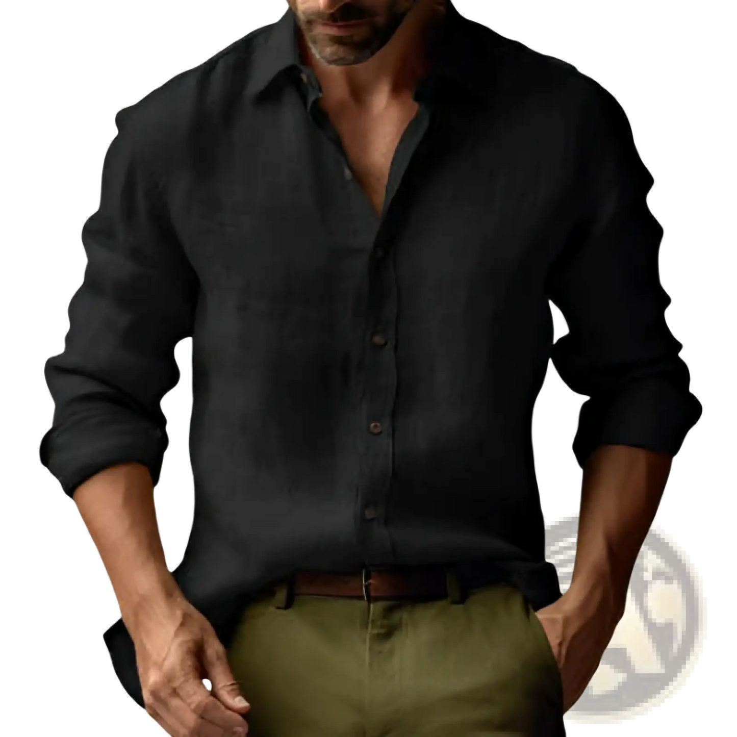 Men's Slim Fit Digital Print Linen Casual Shirt