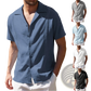 Men's Slim Fit Embroidered Linen Short Sleeve Shirt