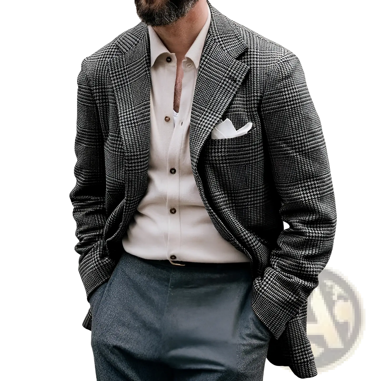 Men's Slim Fit Houndstooth Double Breasted Wool Blazer