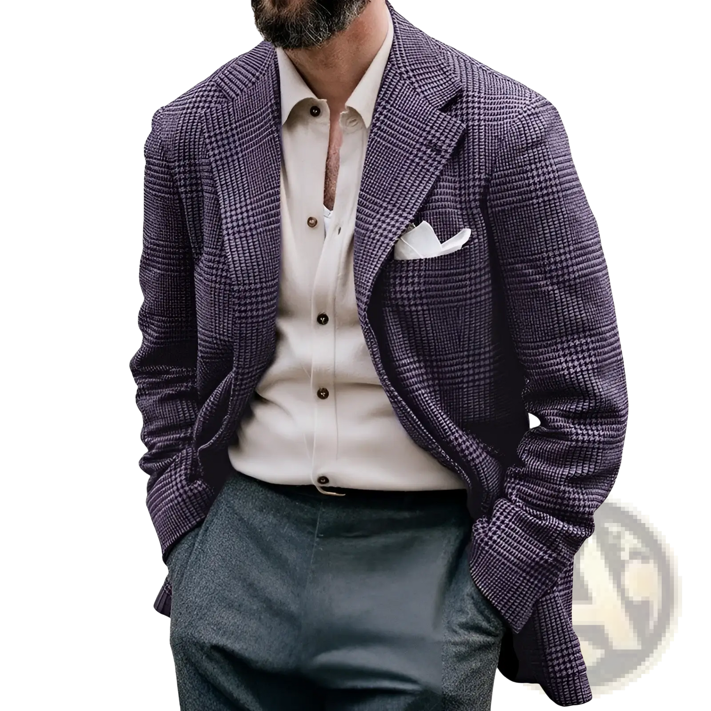 Men's Slim Fit Houndstooth Double Breasted Wool Blazer