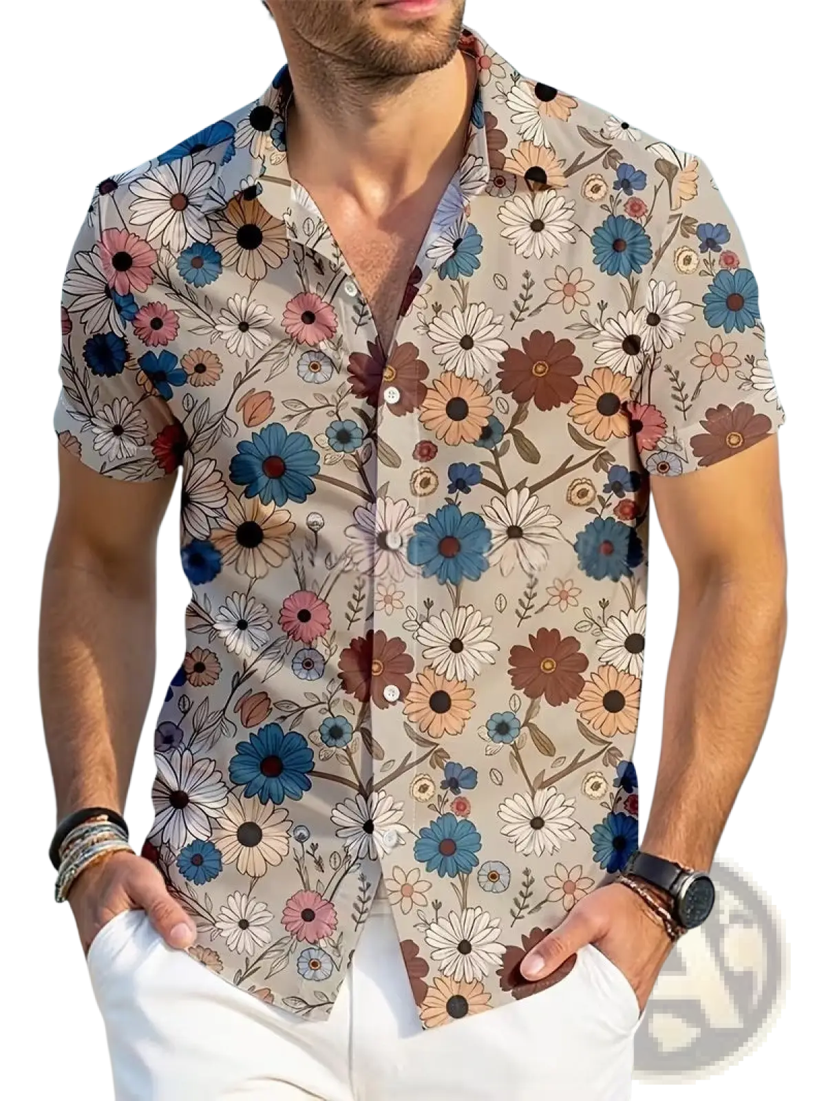 Men's Slim Fit Korean Style Short Sleeve Printed Summer Shirt