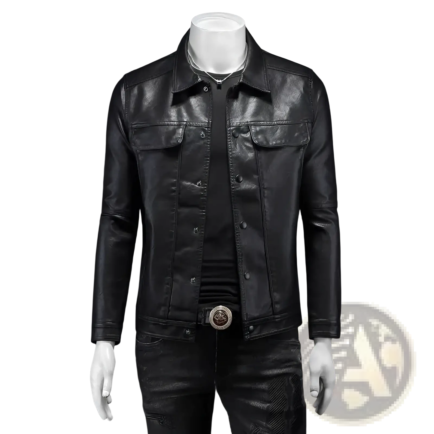 Men's Slim Fit Leather Denim Style Utility Jacket