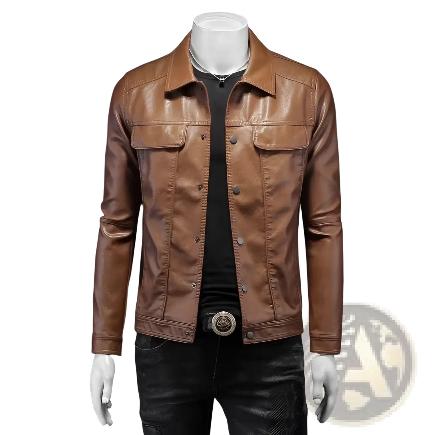 Men's Slim Fit Leather Denim Style Utility Jacket