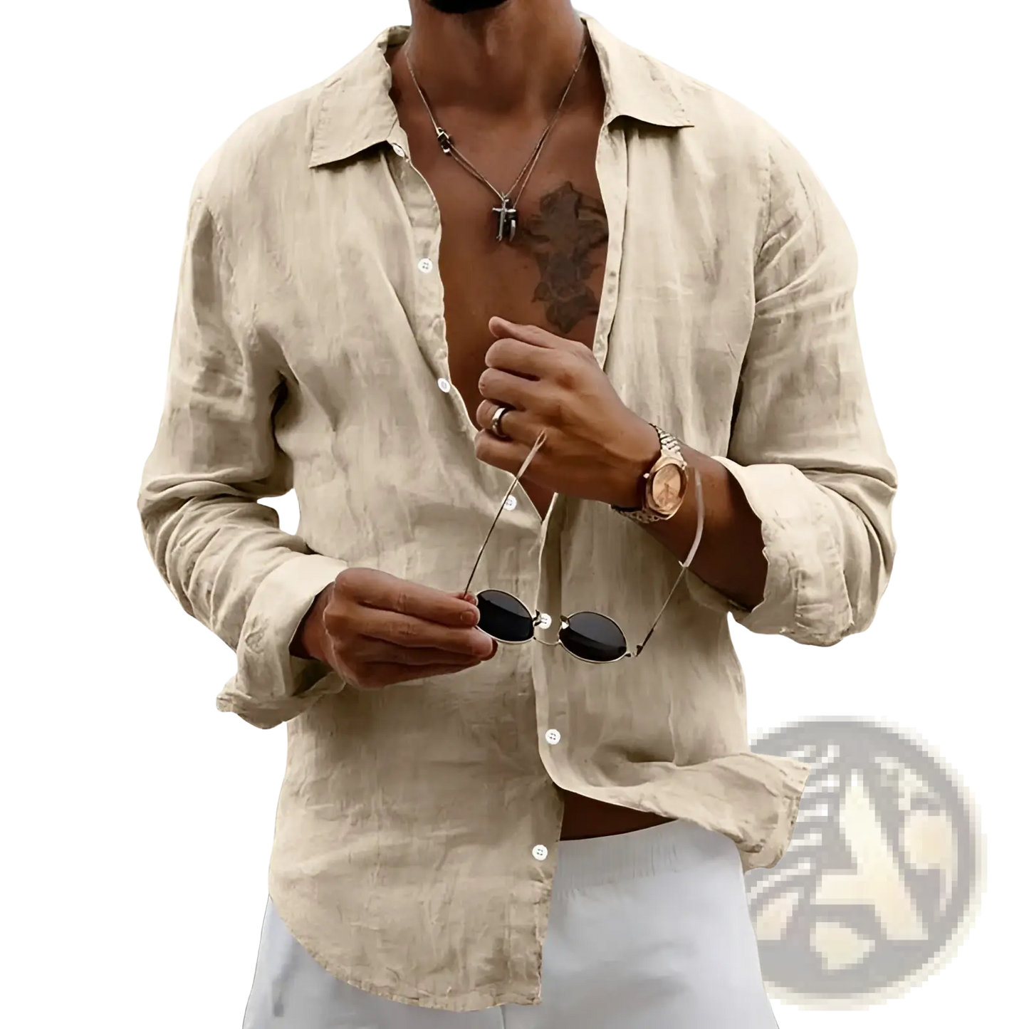 Men's Slim Fit Linen Blend Long Sleeve Casual Shirt
