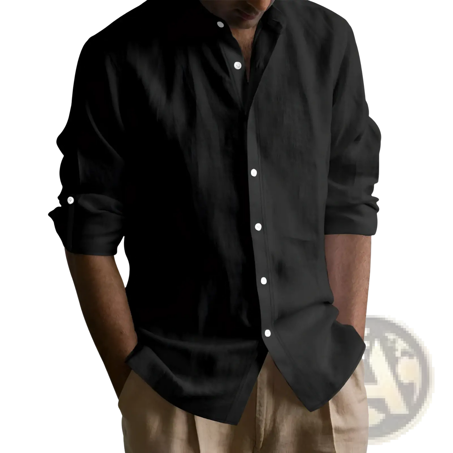 Men's Slim Fit Linen Blend Stand Collar Long Sleeve Shirt