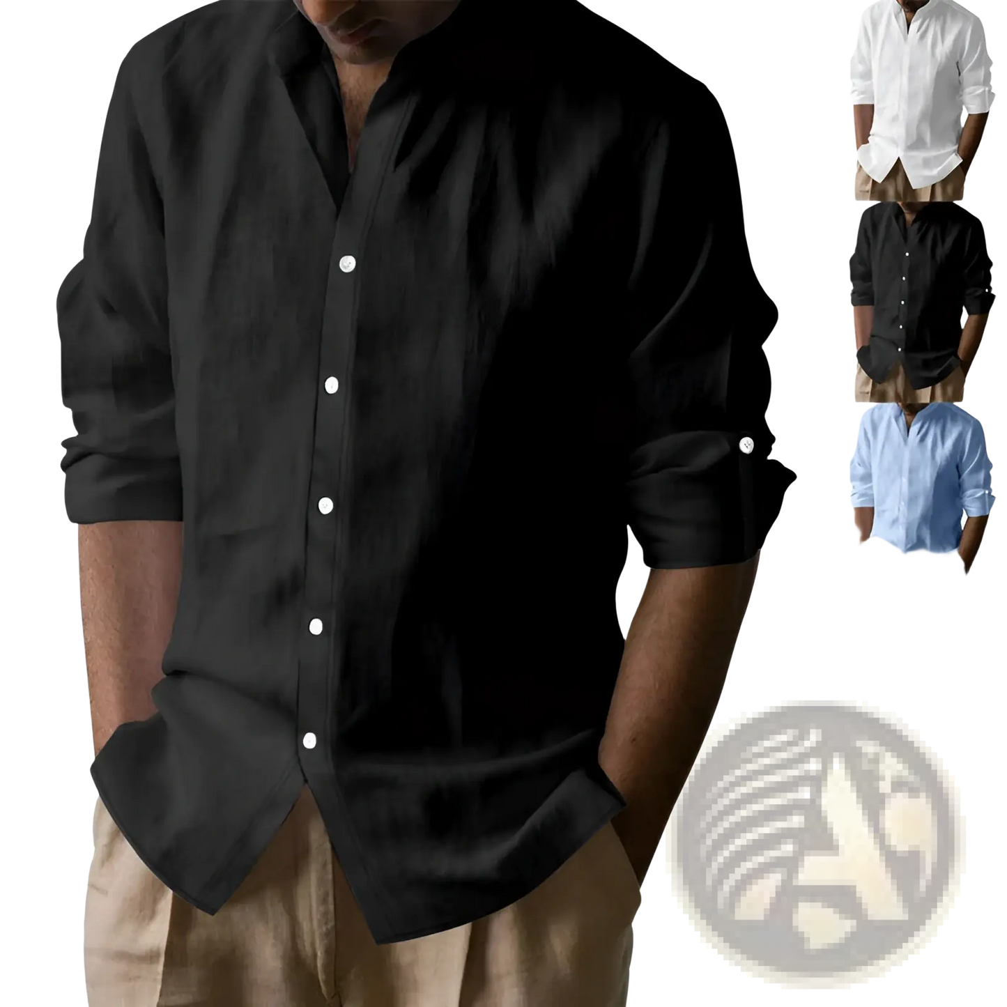 Men's Slim Fit Linen Blend Stand Collar Long Sleeve Shirt