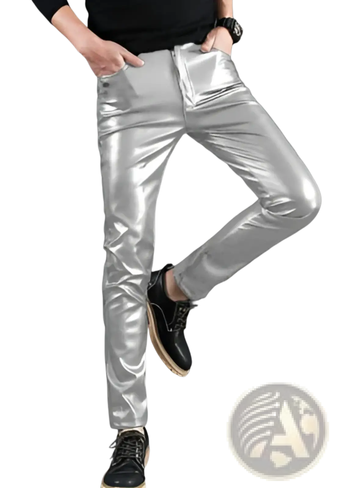 Men's Slim Fit Metallic and Matte Faux Leather Pants