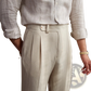 Men's Slim Fit Pleated Summer Linen Suit Trousers