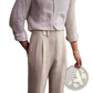 Men's Slim Fit Pleated Summer Linen Suit Trousers