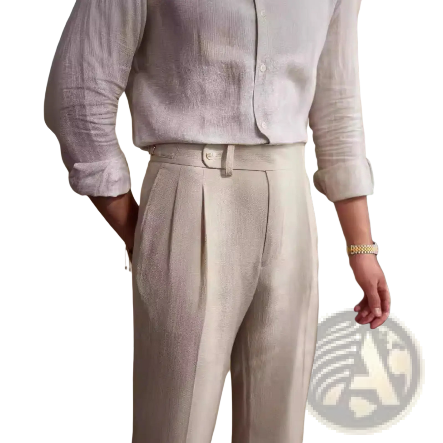 Men's Slim Fit Pleated Summer Linen Suit Trousers