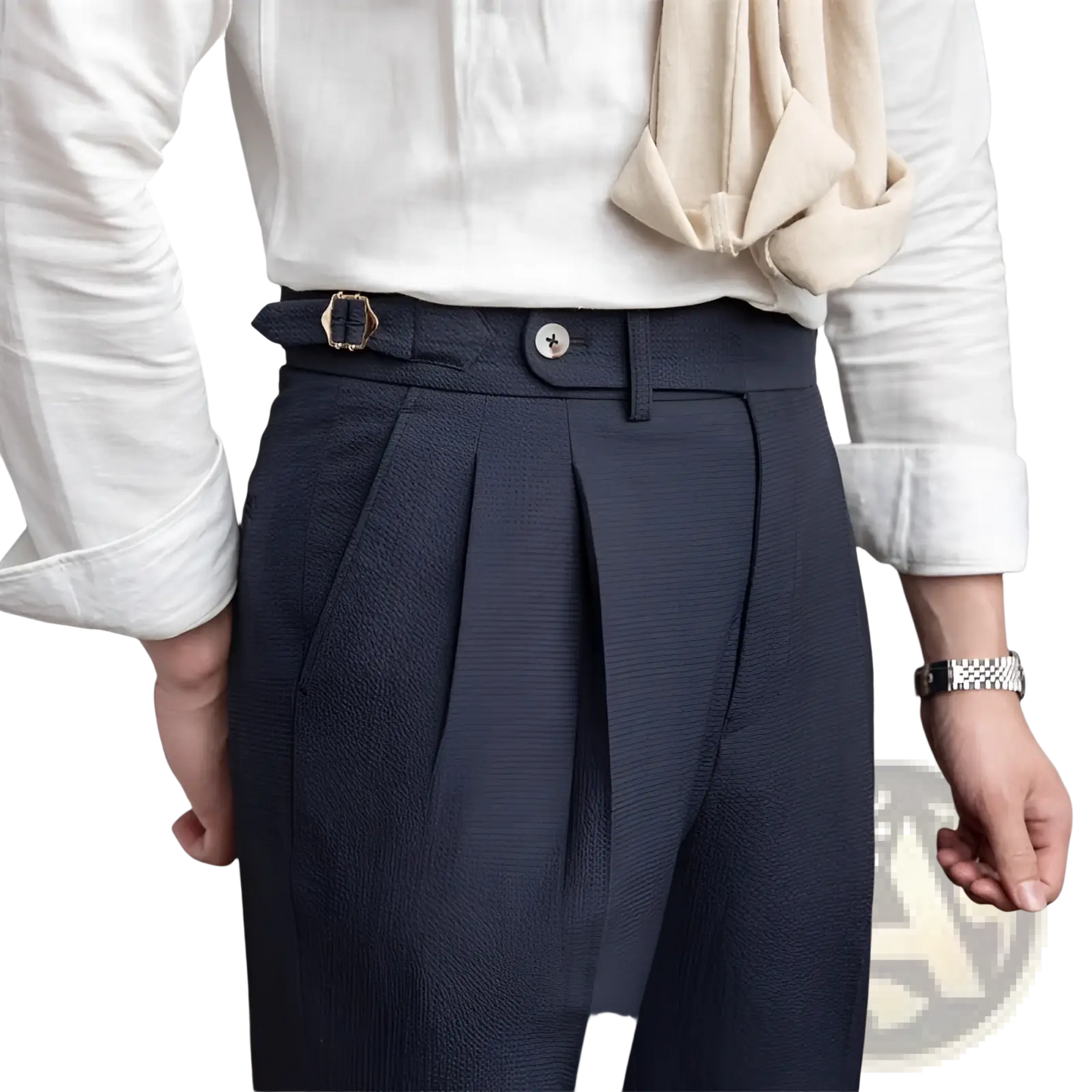 Men's Slim Fit Pleated Summer Linen Suit Trousers