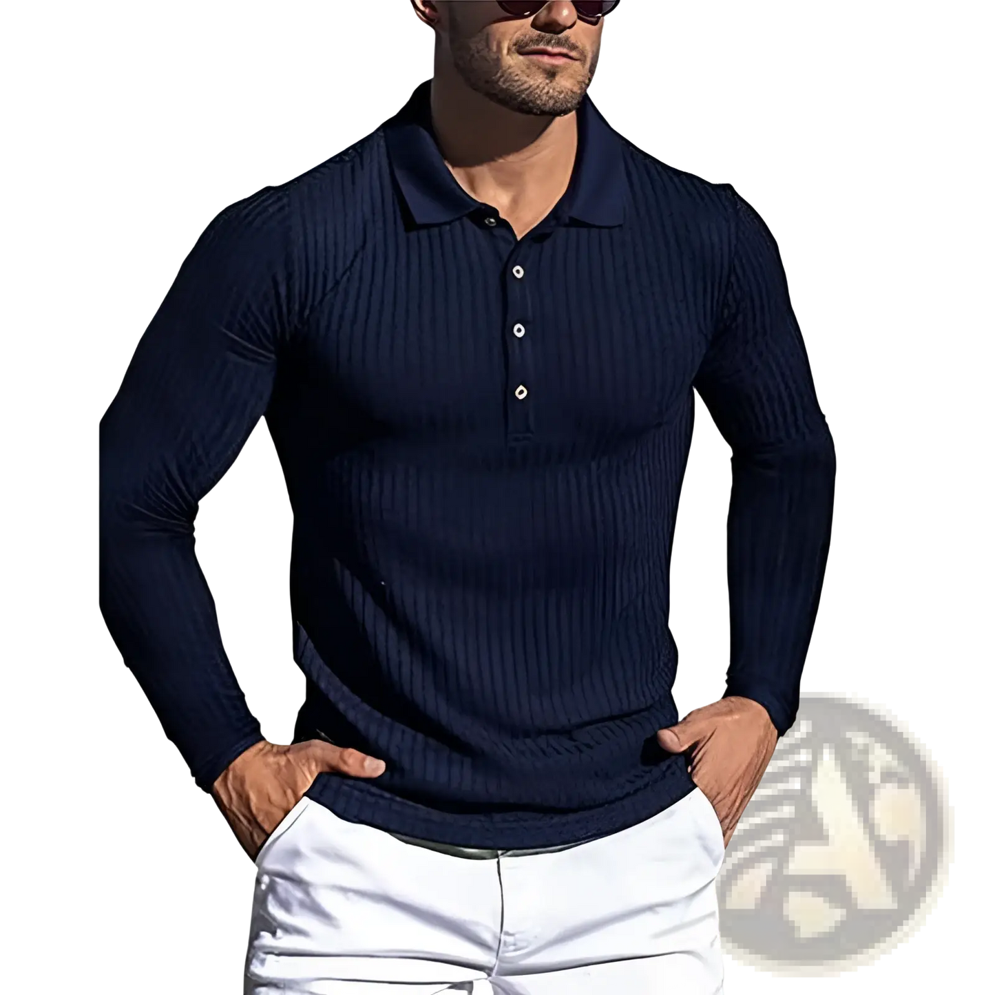 Men's Slim Fit Ribbed Knit Long Sleeve Polo Shirt